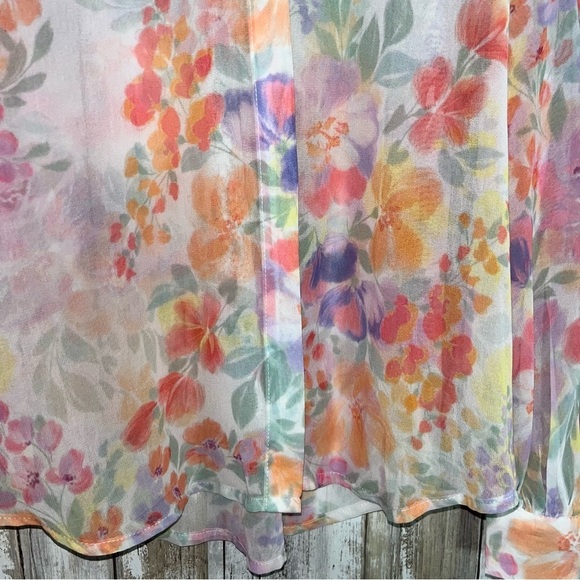 Olivaceous Sheer Lush Blooms Chiffon Button Up Fairy Whimsy Coquette Regencycore - Picture 3 of 9